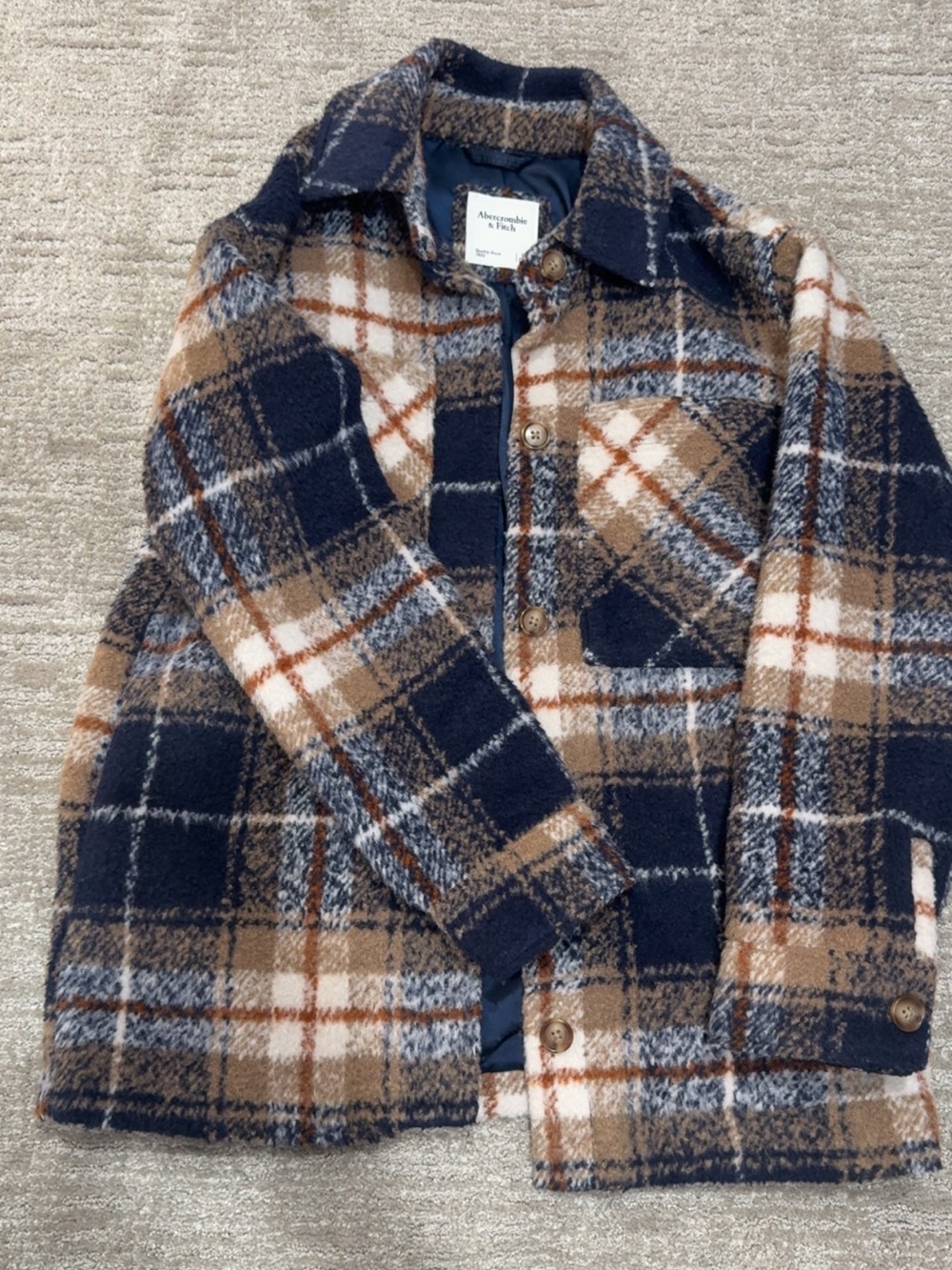 Abercrombie Plaid Shacket Jacket in Navy & Brown